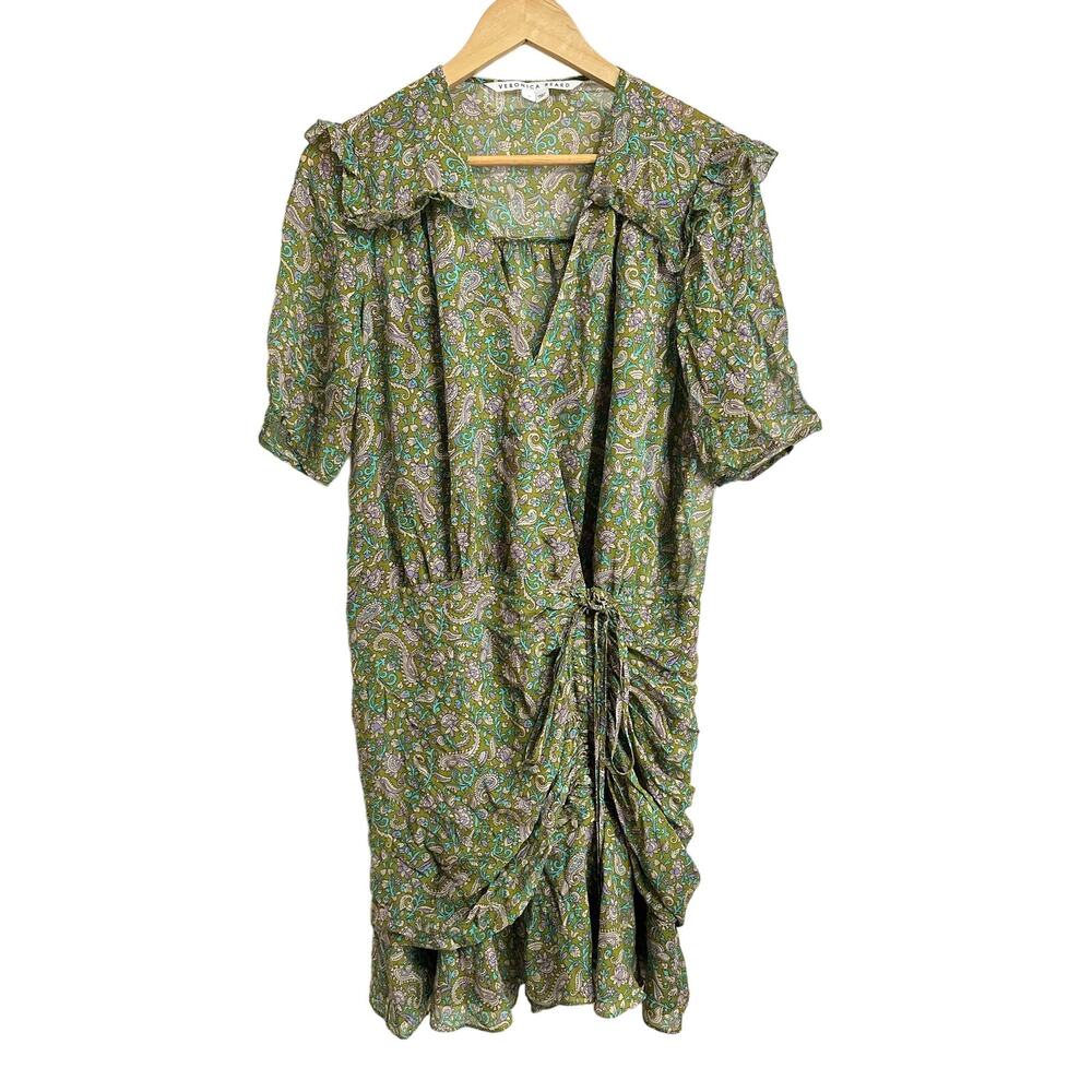 Veronica‎ Beard Ruched Dakota Paisley silk mini dress in Fern multi size 12 $550